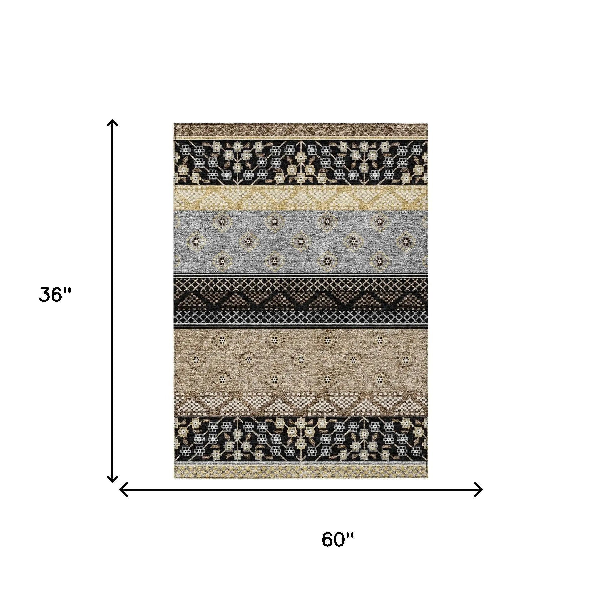 3' X 5' Black And Beige Striped Washable Indoor Outdoor Area Rug Homeroots Outdoor