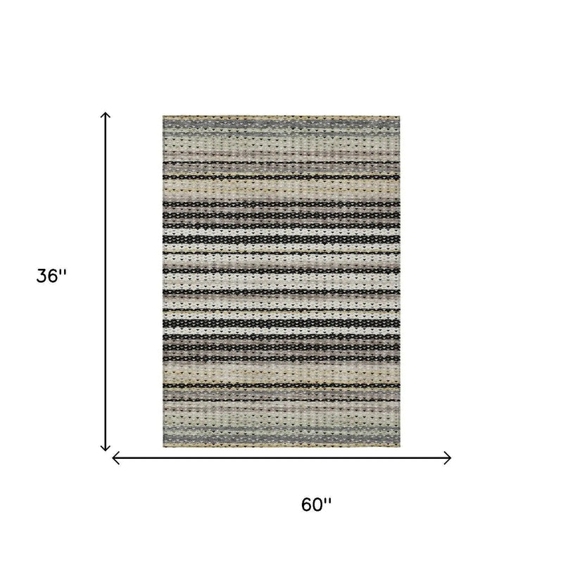 3' X 5' Black And Beige Striped Washable Indoor Outdoor Area Rug Homeroots Outdoor