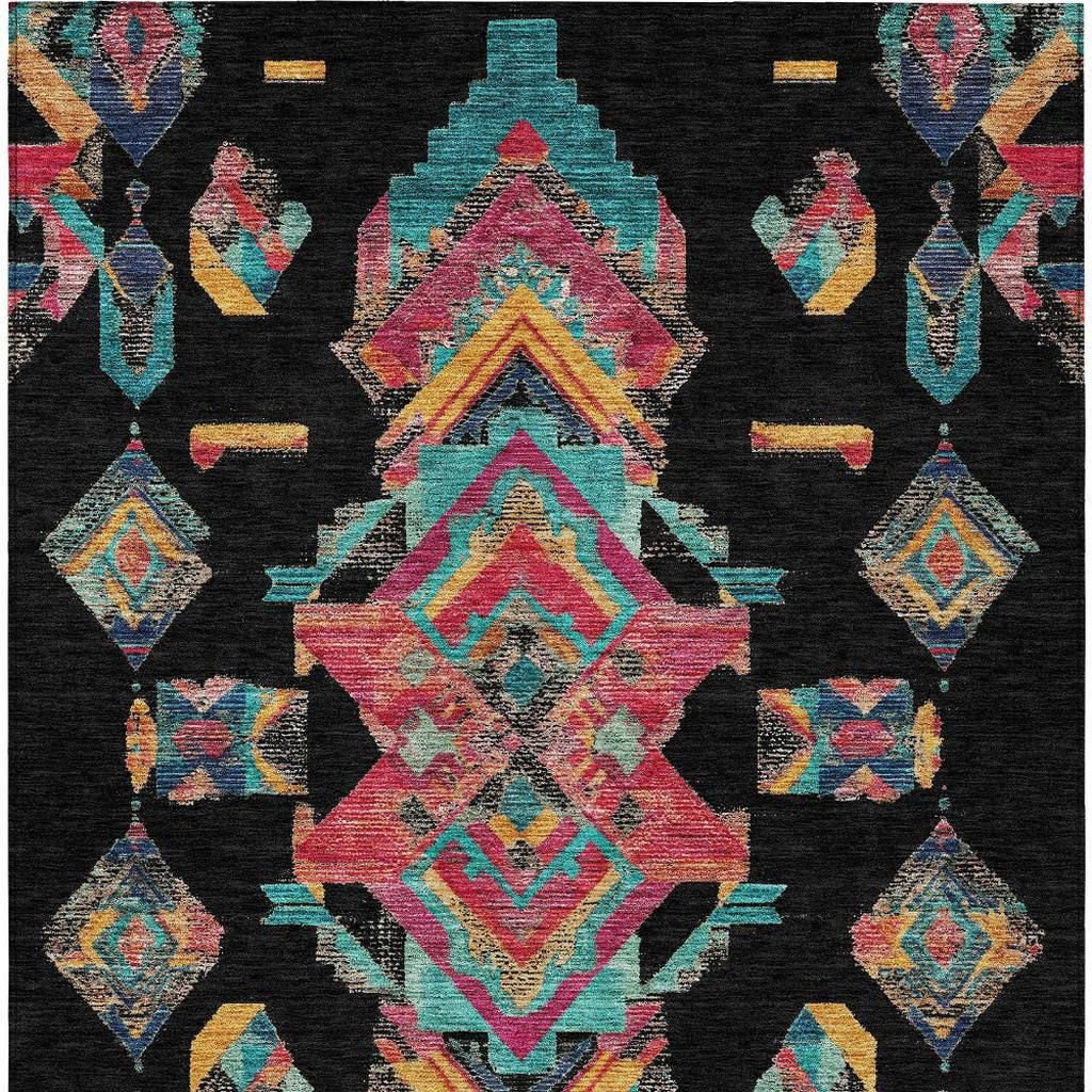 3' X 5' Black And Beige Tribal Washable Indoor Outdoor Area Rug Homeroots Outdoor