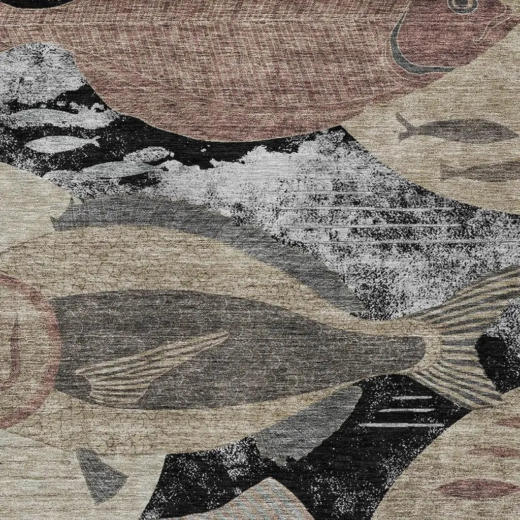 3' X 5' Black And Beige Tropical Fish Washable Indoor Outdoor Area Rug Homeroots Outdoor