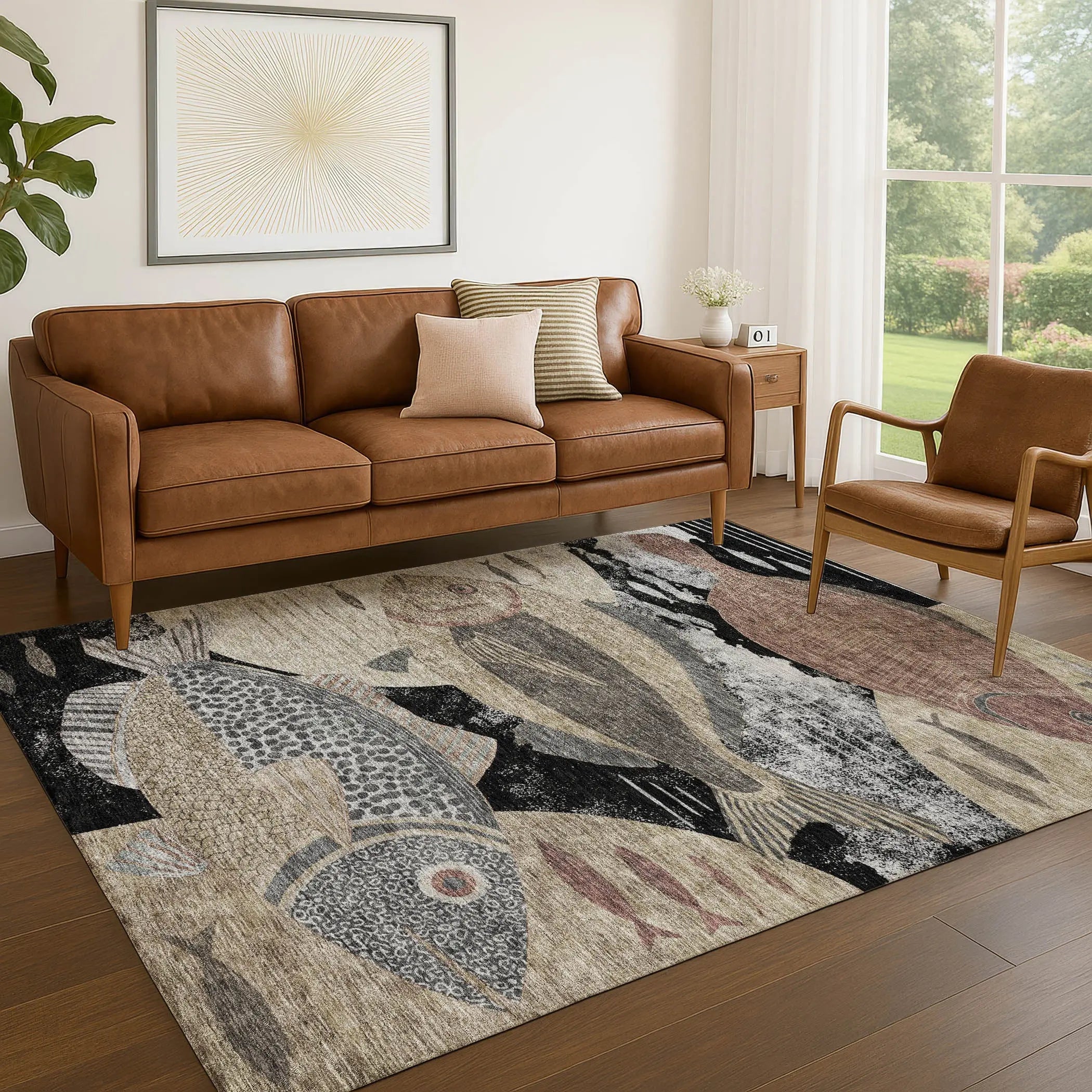 3' X 5' Black And Beige Tropical Fish Washable Indoor Outdoor Area Rug Homeroots Outdoor
