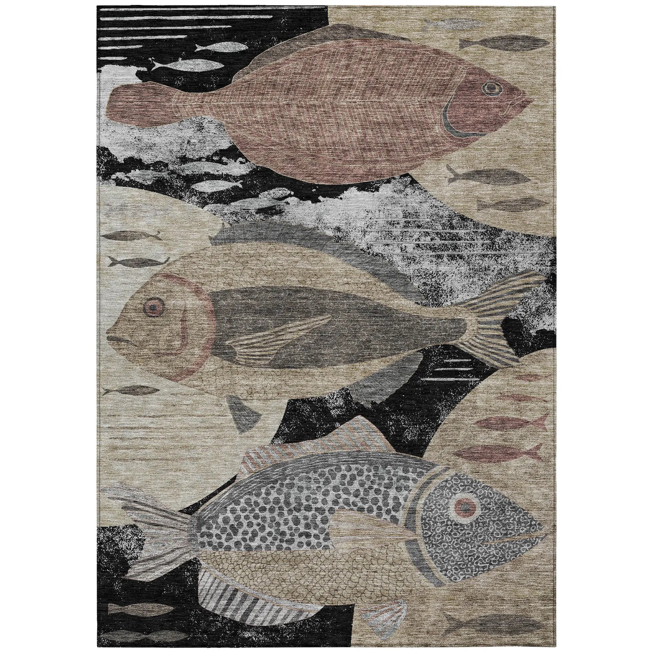 3' X 5' Black And Beige Tropical Fish Washable Indoor Outdoor Area Rug Homeroots Outdoor