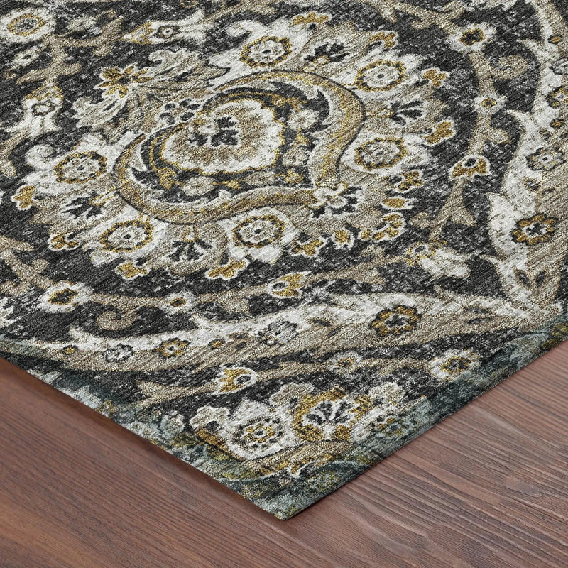 3' X 5' Black And Blue Floral Washable Indoor Outdoor Area Rug Homeroots Outdoor