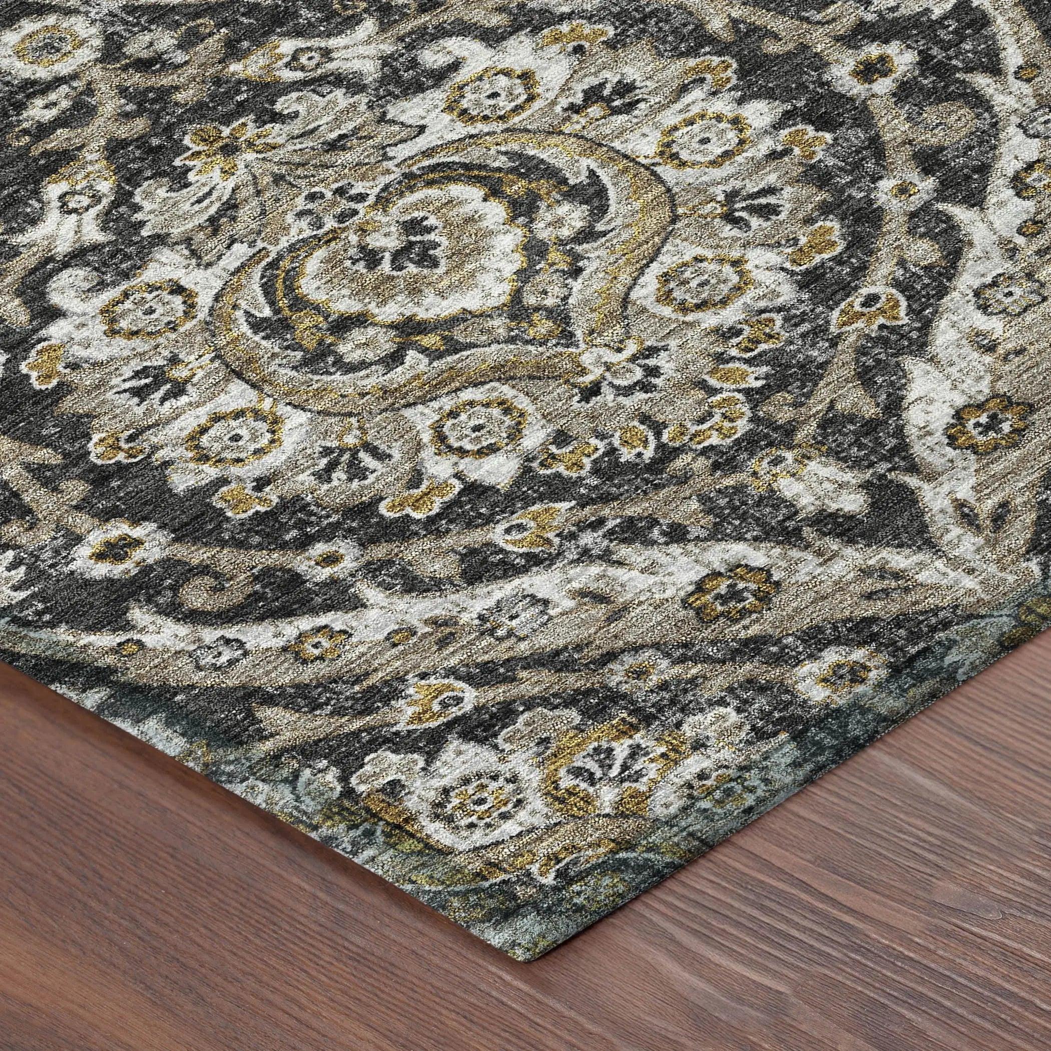 3' X 5' Black And Blue Floral Washable Indoor Outdoor Area Rug Homeroots Outdoor