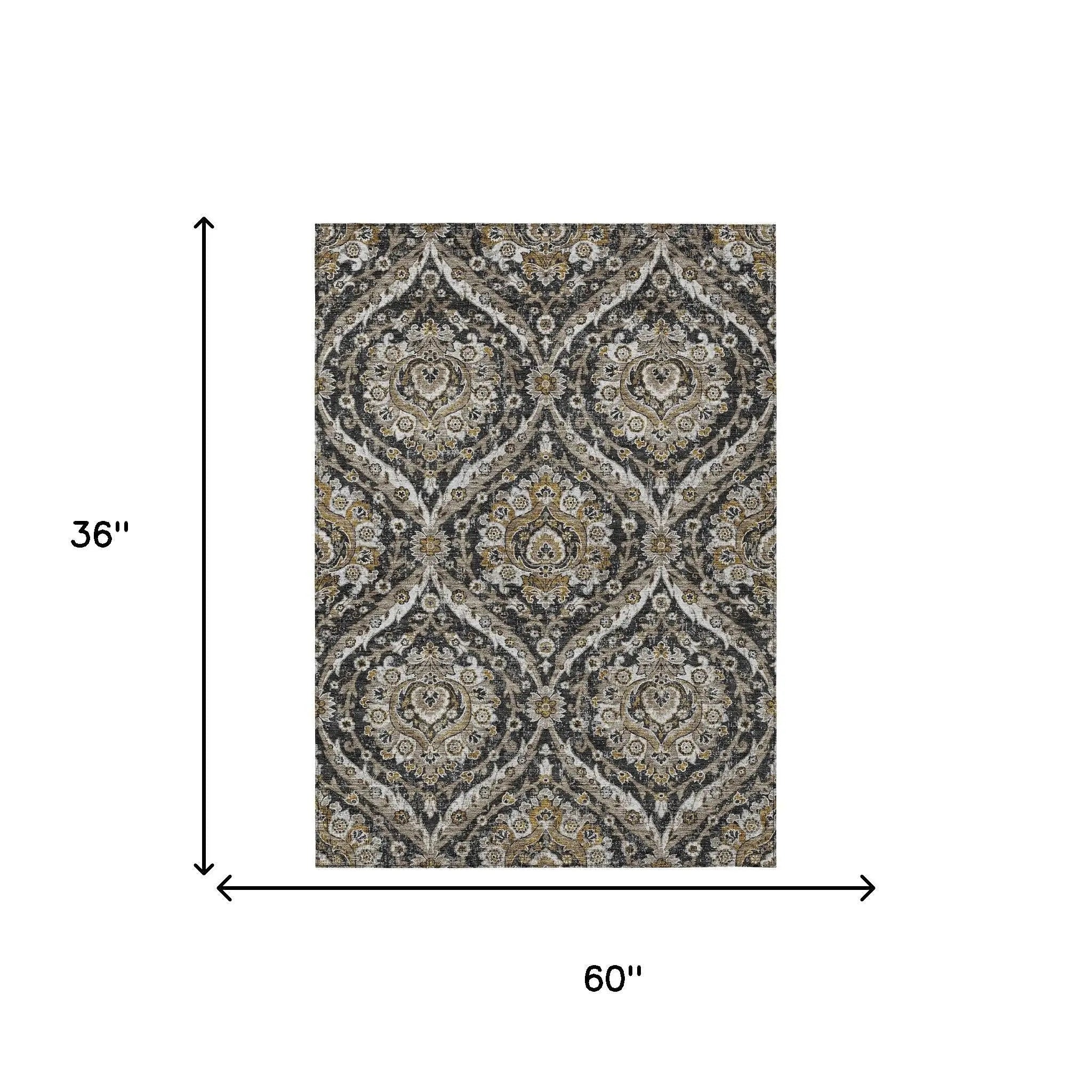 3' X 5' Black And Blue Floral Washable Indoor Outdoor Area Rug Homeroots Outdoor
