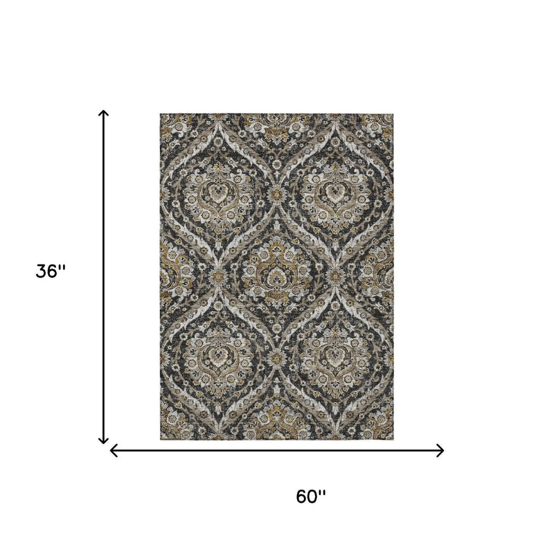 3' X 5' Black And Blue Floral Washable Indoor Outdoor Area Rug Homeroots Outdoor