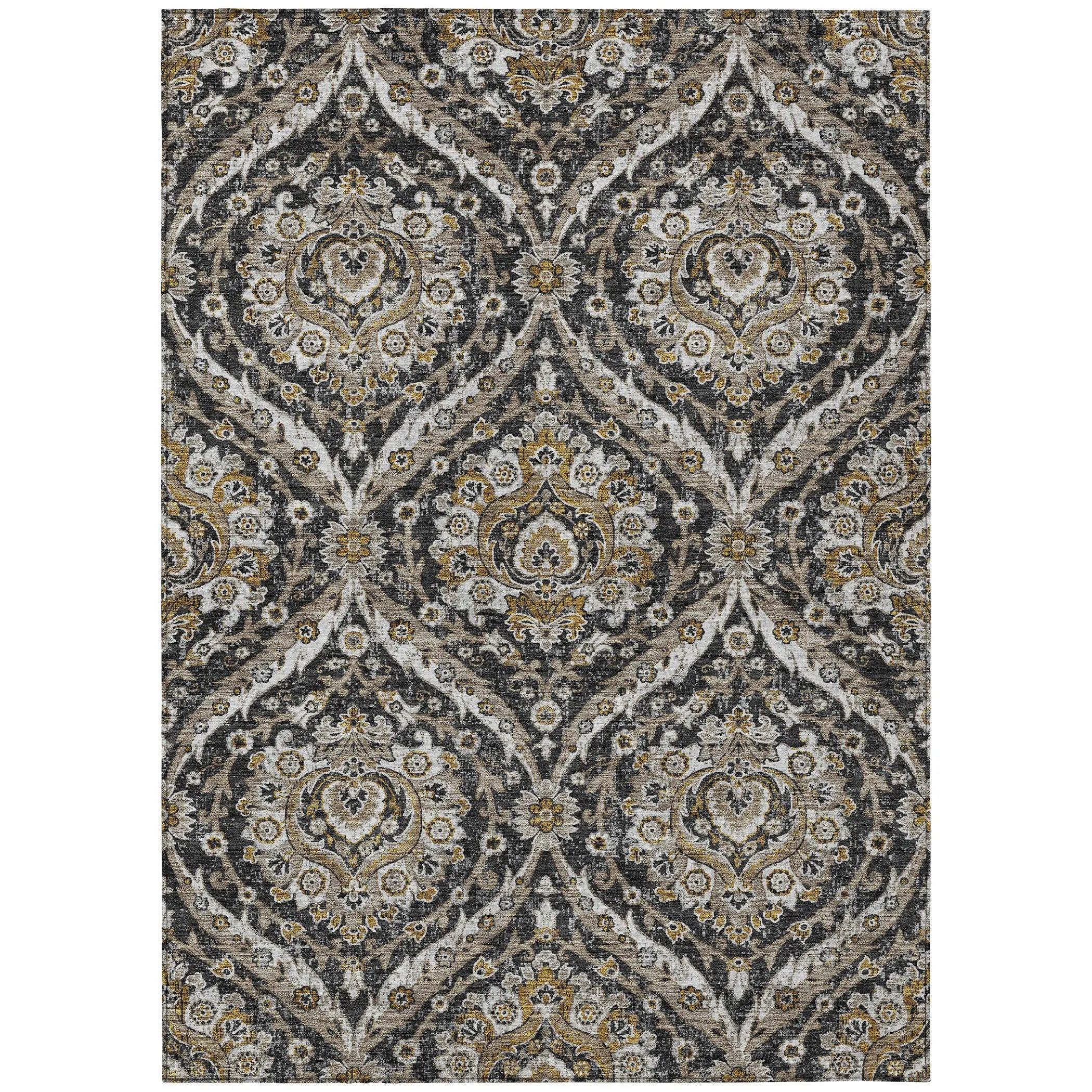 3' X 5' Black And Blue Floral Washable Indoor Outdoor Area Rug Homeroots Outdoor