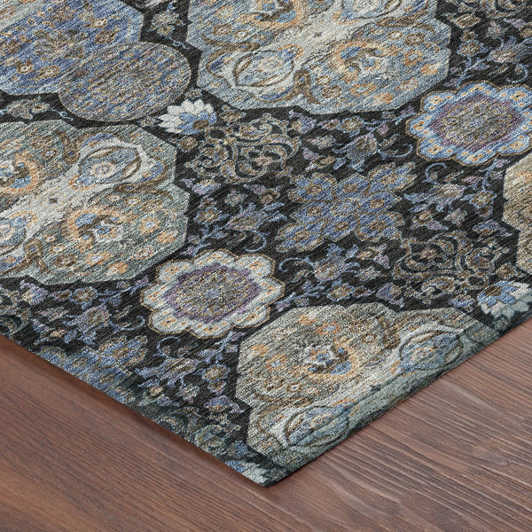 3' X 5' Black And Blue Floral Washable Indoor Outdoor Area Rug Homeroots Outdoor
