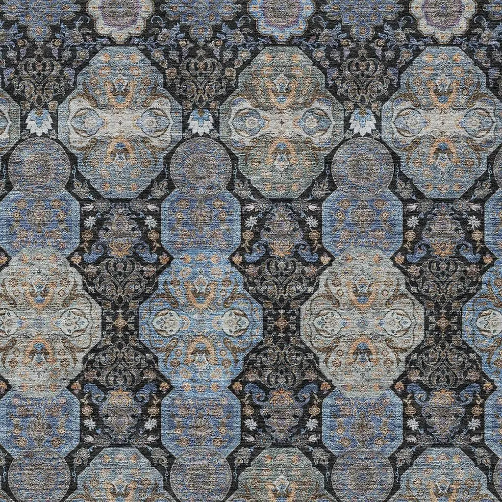 3' X 5' Black And Blue Floral Washable Indoor Outdoor Area Rug Homeroots Outdoor
