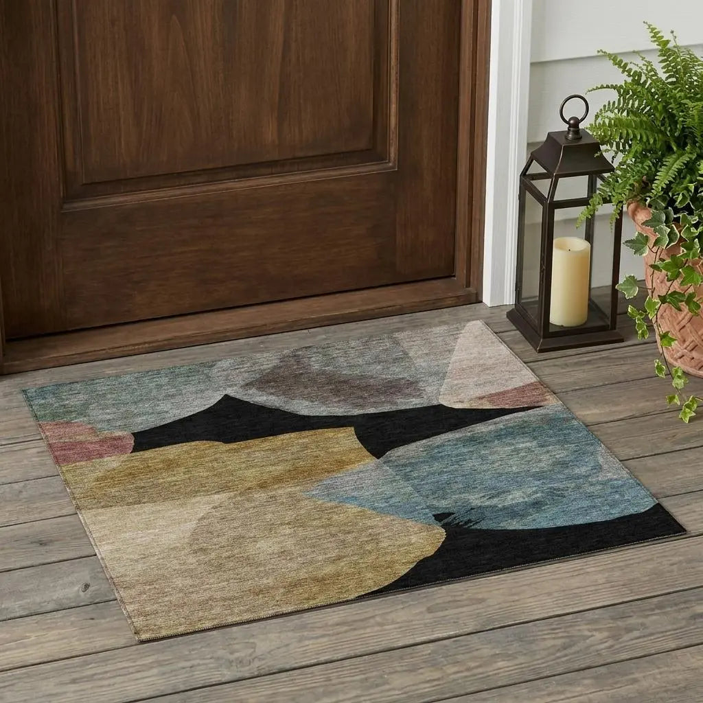 3' X 5' Black And Brown Abstract Washable Indoor Outdoor Area Rug Homeroots Outdoor