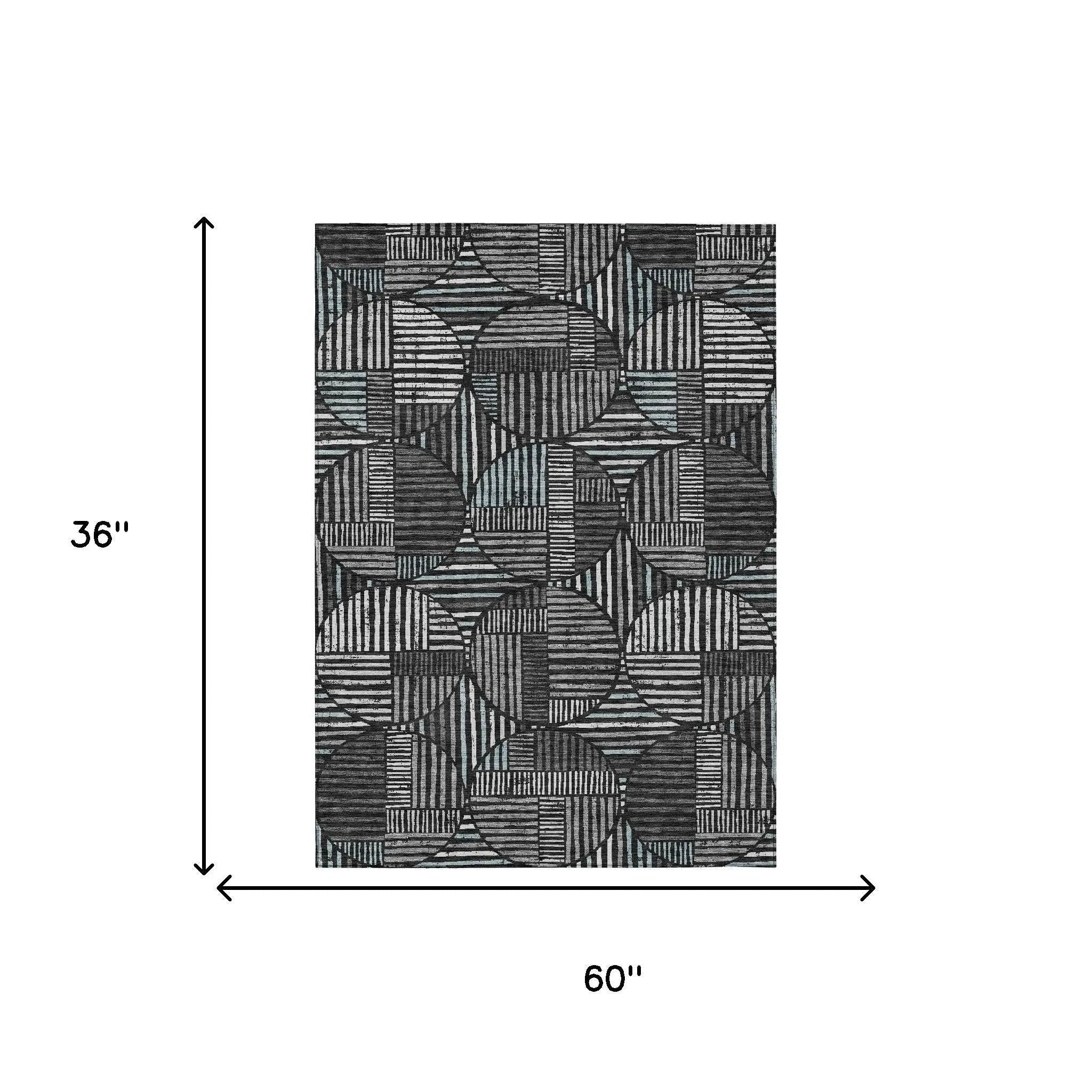3' X 5' Black And Brown Geometric Washable Indoor Outdoor Area Rug Homeroots Outdoor