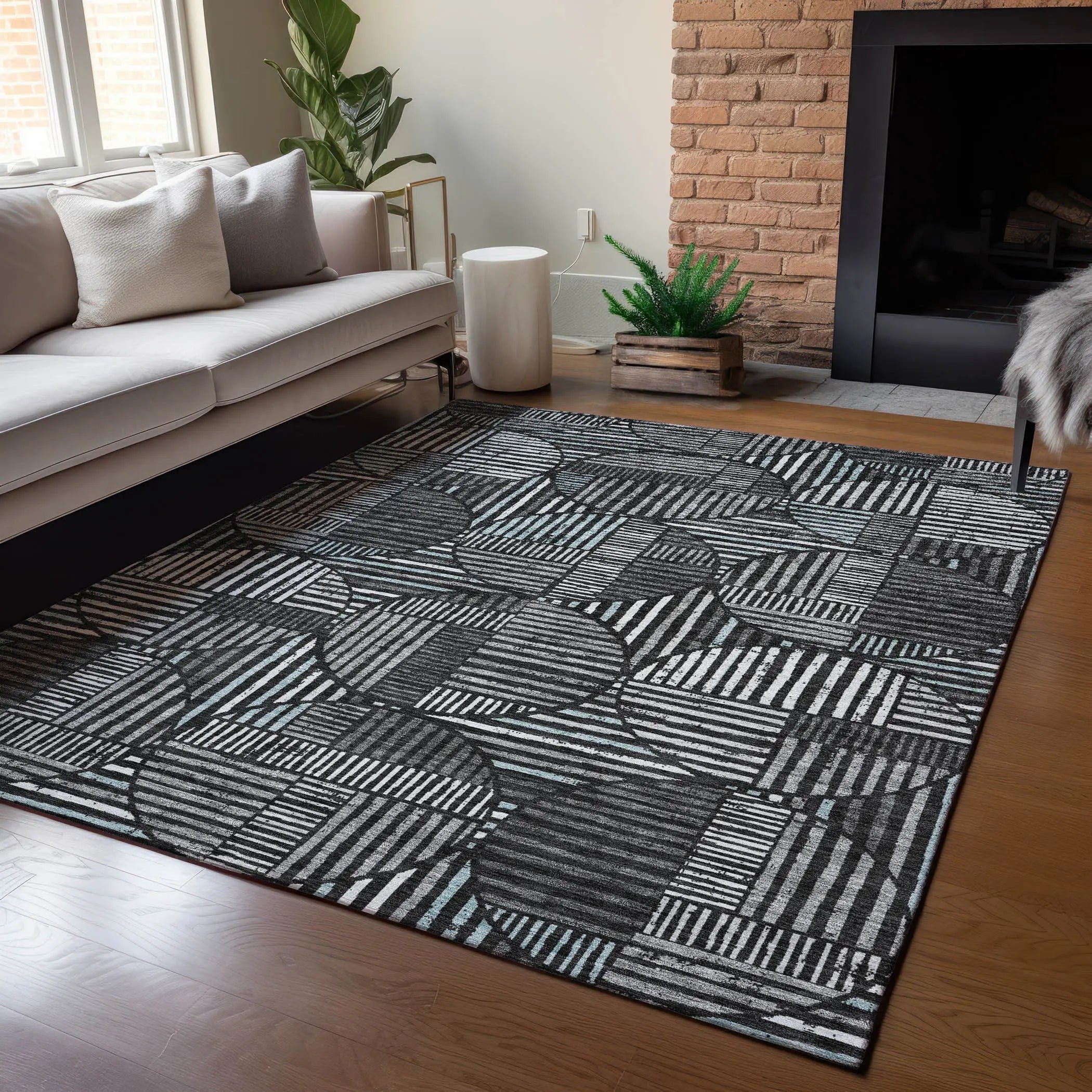 3' X 5' Black And Brown Geometric Washable Indoor Outdoor Area Rug Homeroots Outdoor