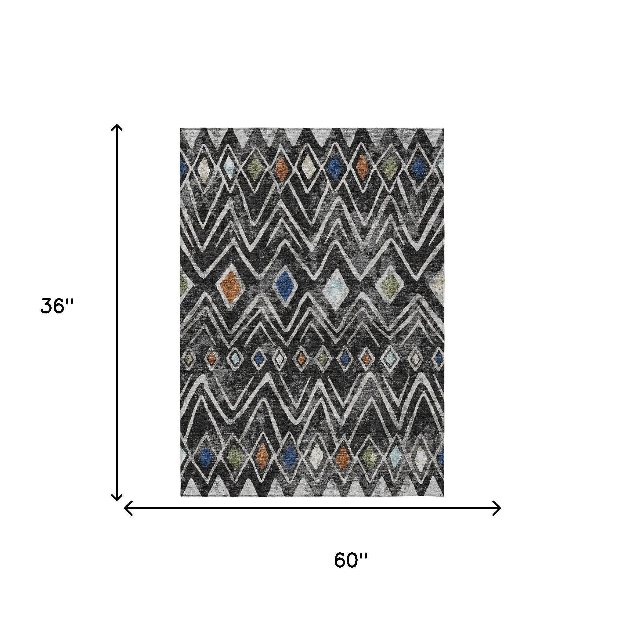 3' X 5' Black And Brown Geometric Washable Indoor Outdoor Area Rug Homeroots Outdoor