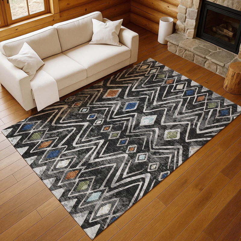 3' X 5' Black And Brown Geometric Washable Indoor Outdoor Area Rug Homeroots Outdoor