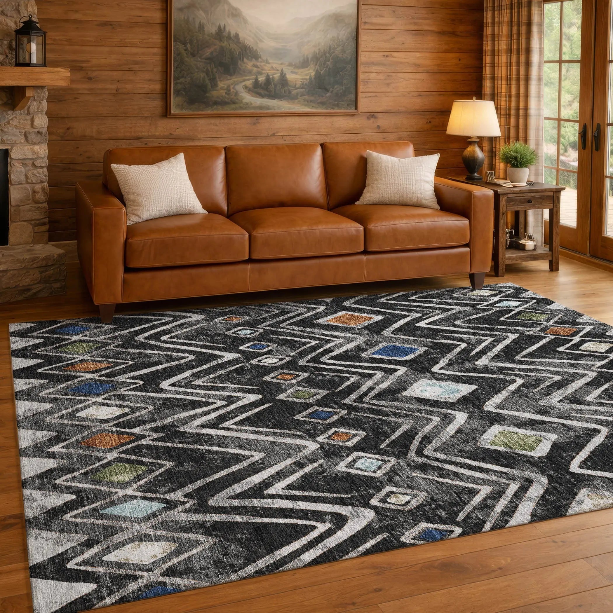 3' X 5' Black And Brown Geometric Washable Indoor Outdoor Area Rug Homeroots Outdoor