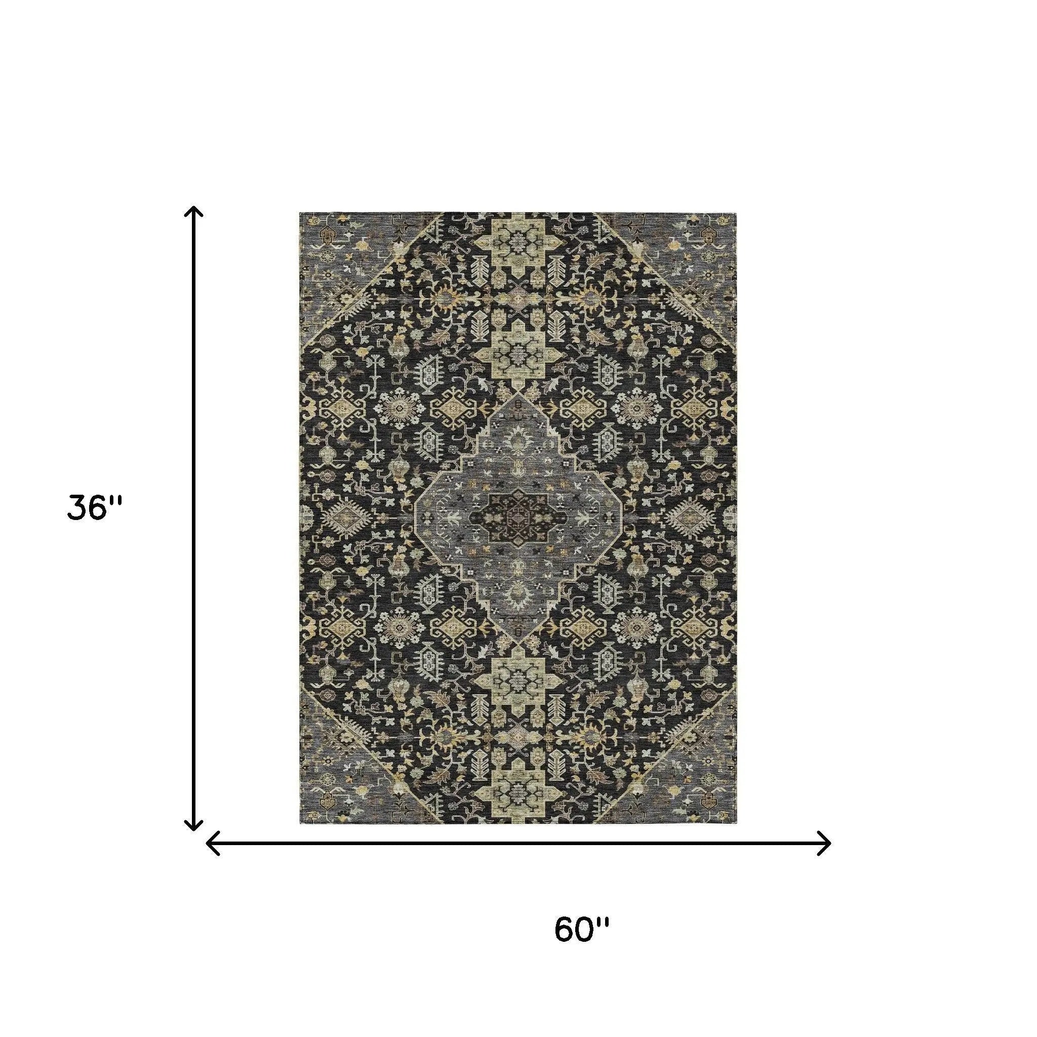 3' X 5' Black And Brown Medallion Washable Indoor Outdoor Area Rug Homeroots Outdoor