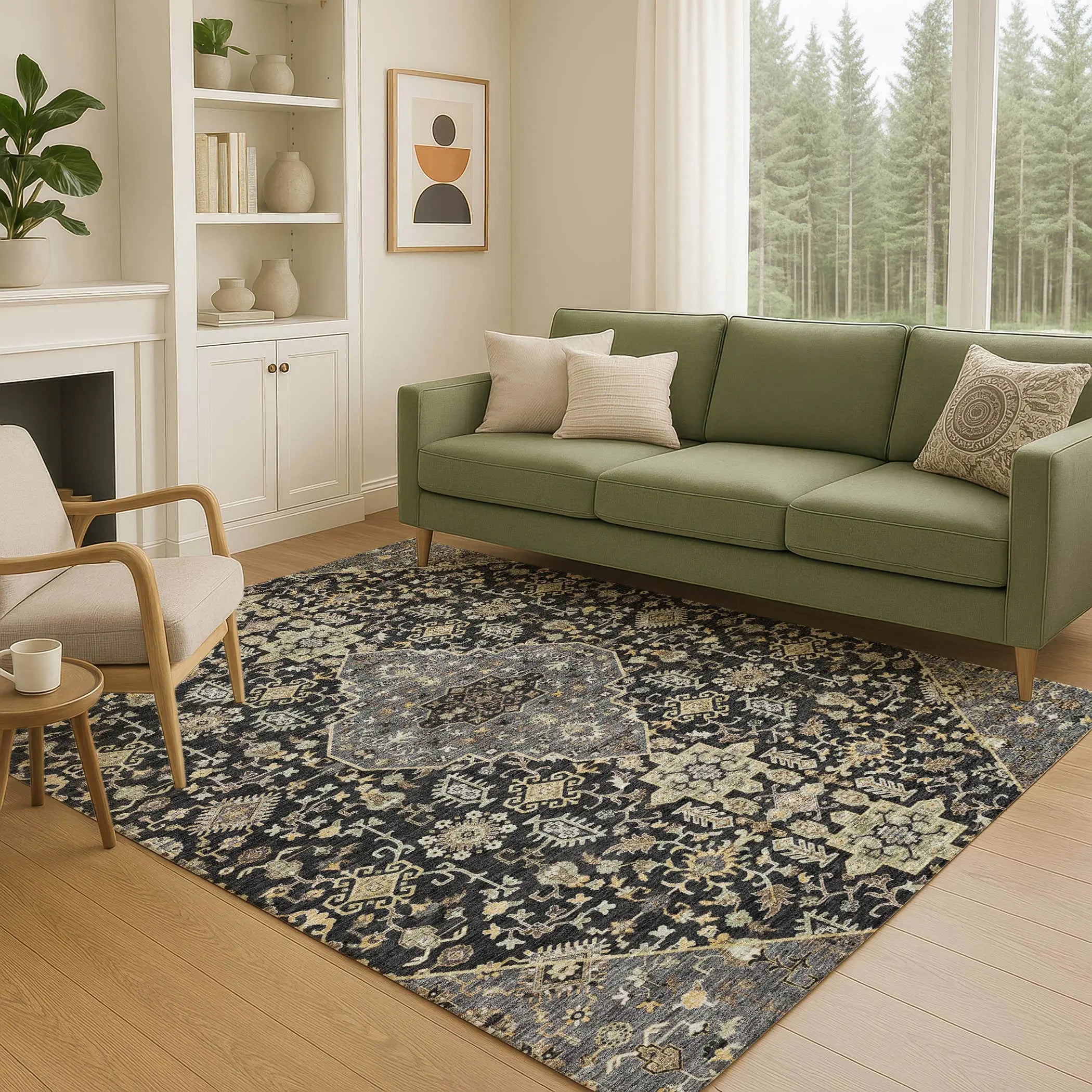 3' X 5' Black And Brown Medallion Washable Indoor Outdoor Area Rug Homeroots Outdoor