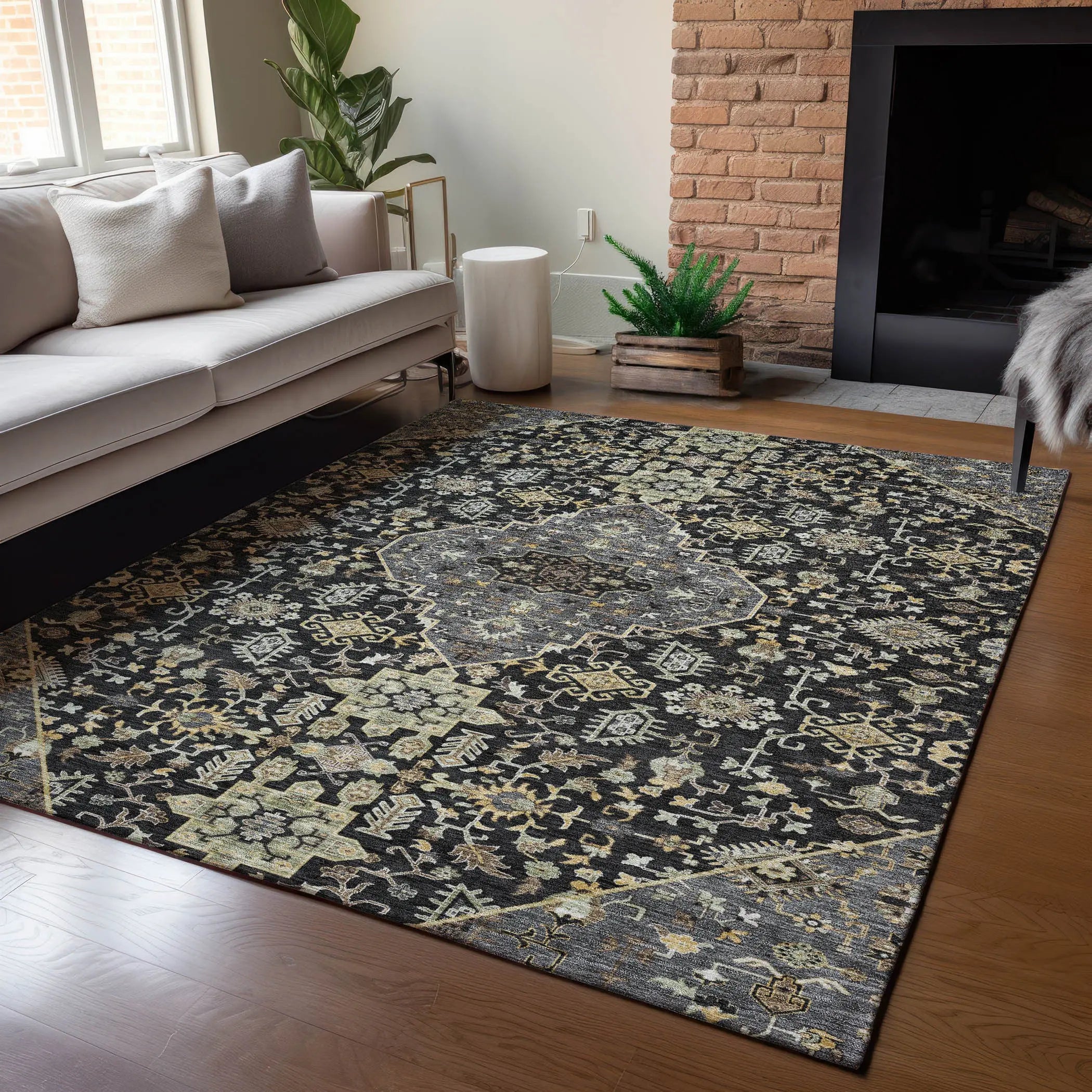 3' X 5' Black And Brown Medallion Washable Indoor Outdoor Area Rug Homeroots Outdoor