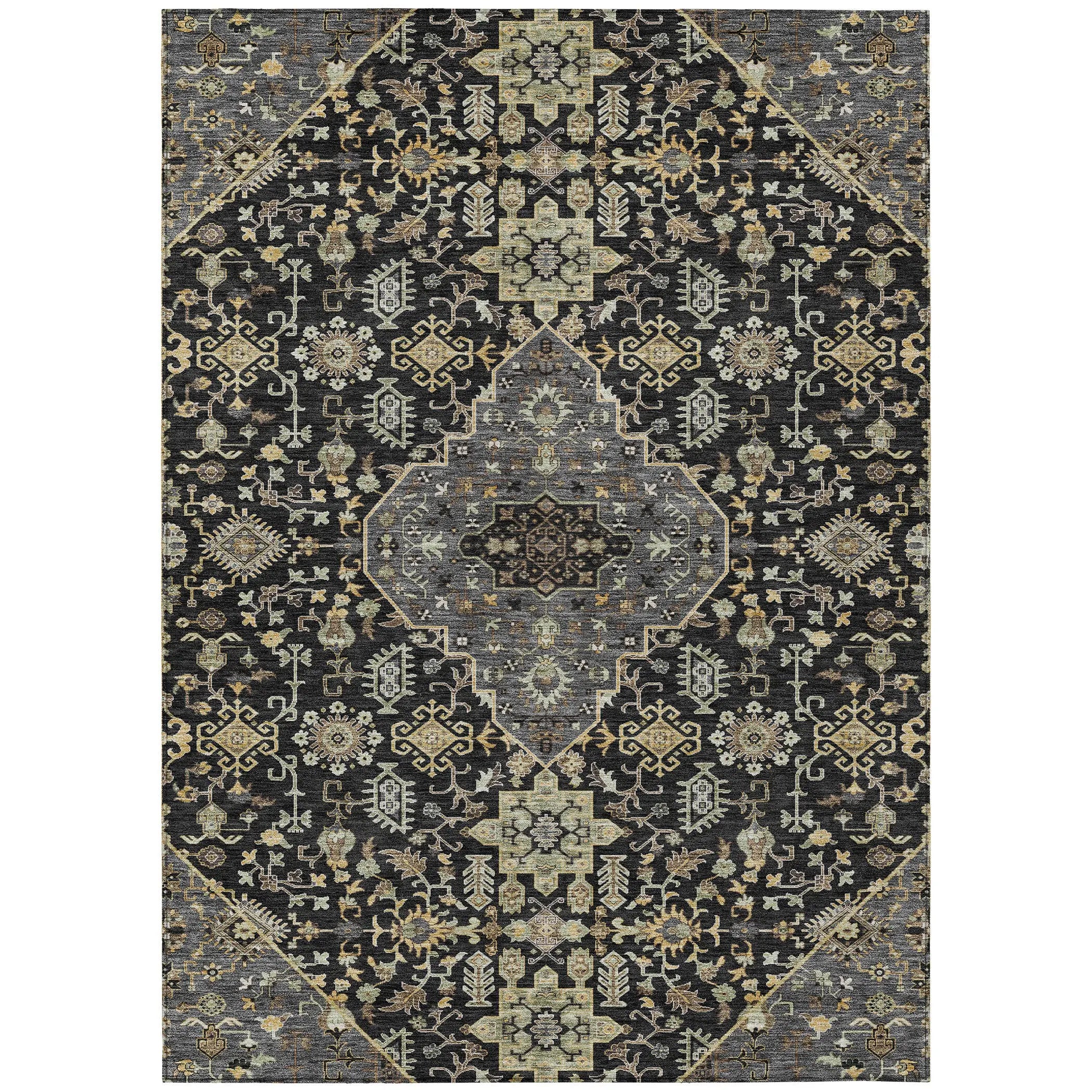 3' X 5' Black And Brown Medallion Washable Indoor Outdoor Area Rug Homeroots Outdoor