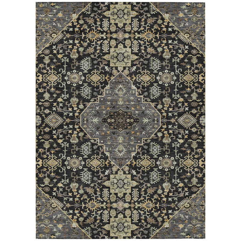 3' X 5' Black And Brown Medallion Washable Indoor Outdoor Area Rug Homeroots Outdoor