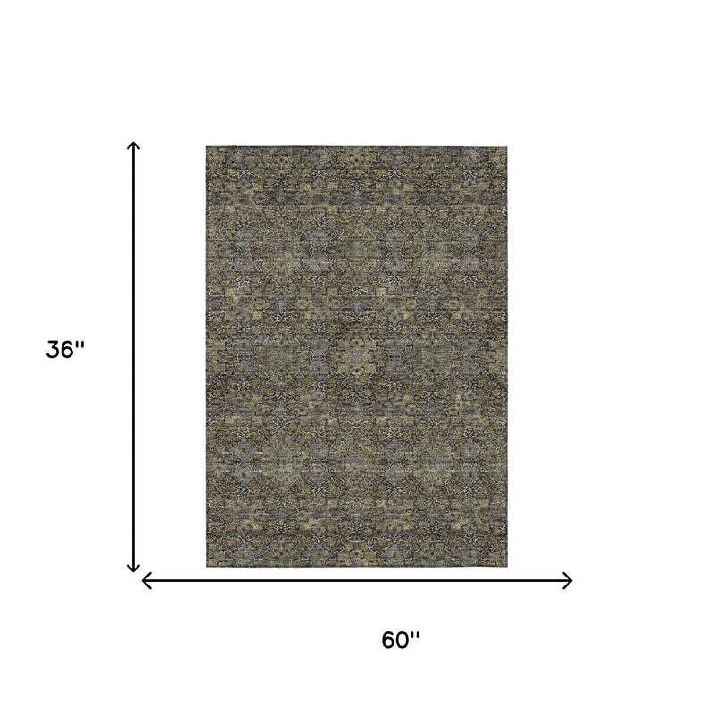 3' X 5' Black And Brown Oriental Washable Indoor Outdoor Area Rug Homeroots Outdoor