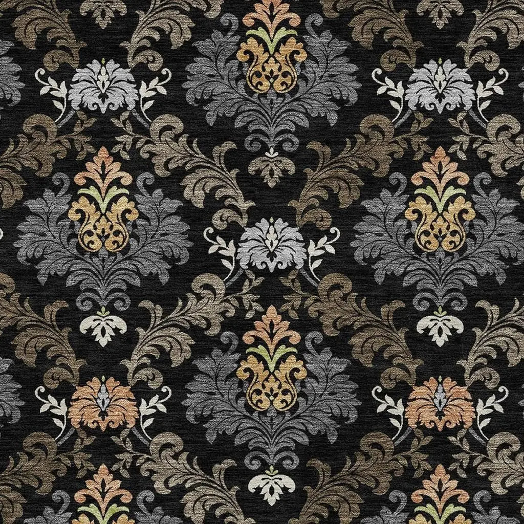 3' X 5' Black And Charcoal Damask Washable Indoor Outdoor Area Rug Homeroots Outdoor