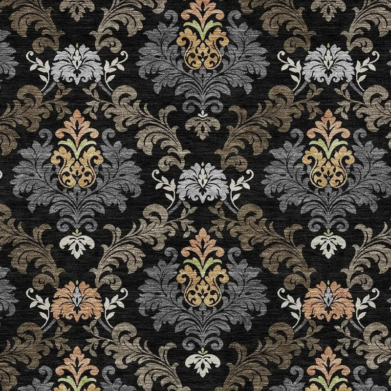 3' X 5' Black And Charcoal Damask Washable Indoor Outdoor Area Rug Homeroots Outdoor