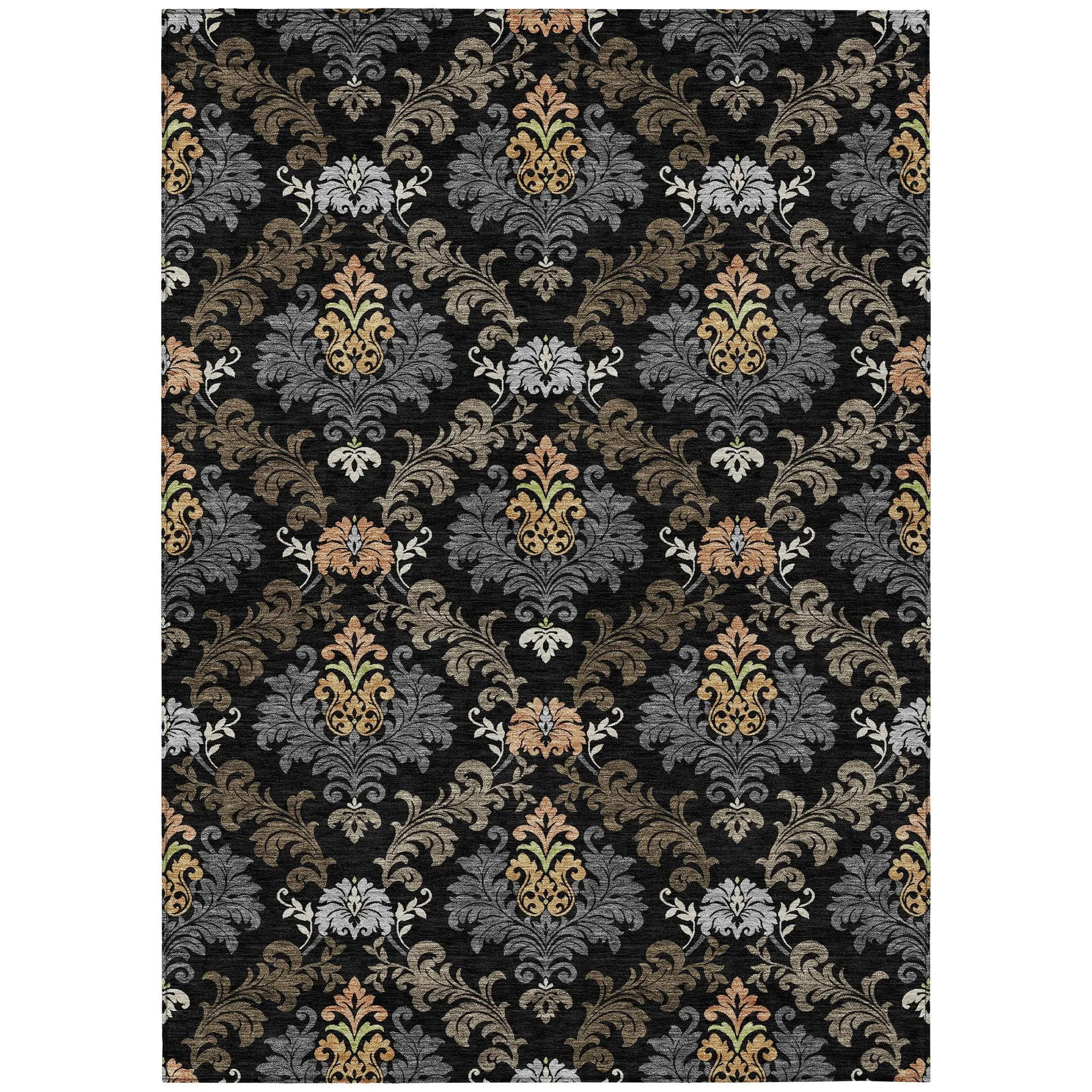 3' X 5' Black And Charcoal Damask Washable Indoor Outdoor Area Rug Homeroots Outdoor
