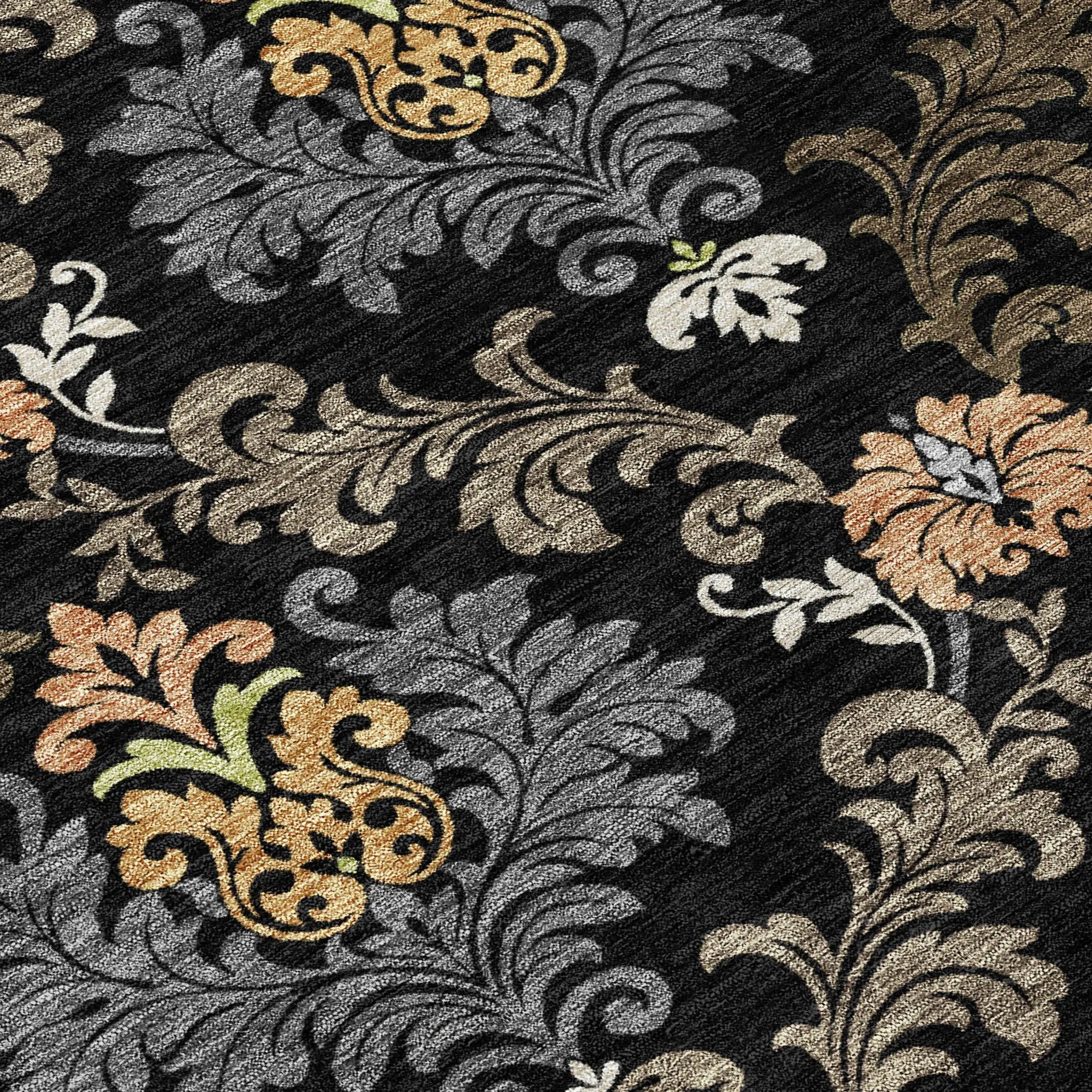 3' X 5' Black And Charcoal Damask Washable Indoor Outdoor Area Rug Homeroots Outdoor