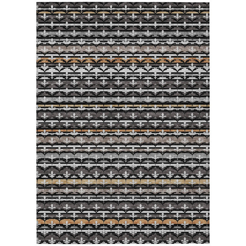 3' X 5' Black And Charcoal Damask Washable Indoor Outdoor Area Rug Homeroots Outdoor