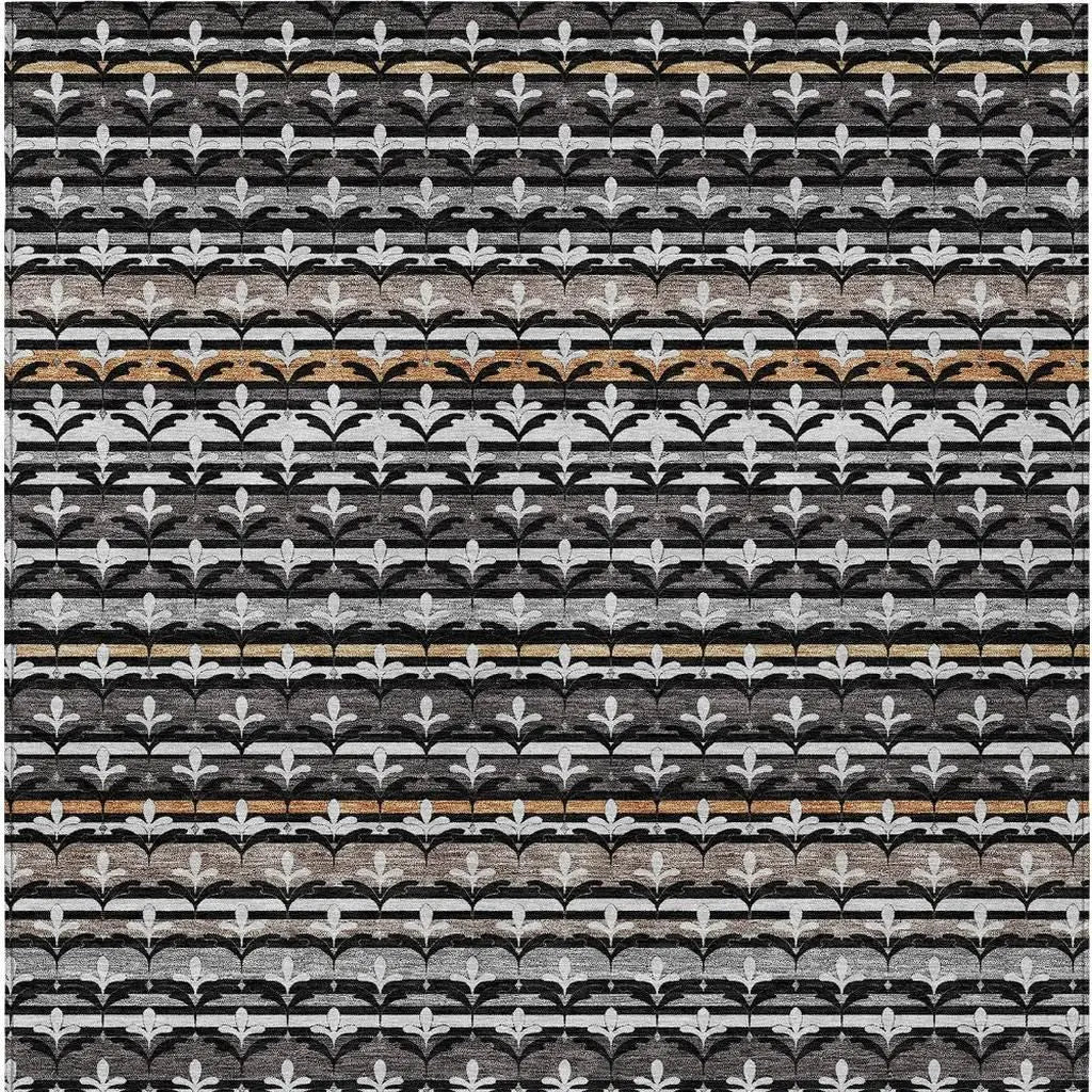 3' X 5' Black And Charcoal Damask Washable Indoor Outdoor Area Rug Homeroots Outdoor