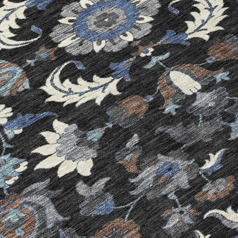 3' X 5' Black And Charcoal Floral Medallion Washable Indoor Outdoor Area Rug Homeroots Outdoor
