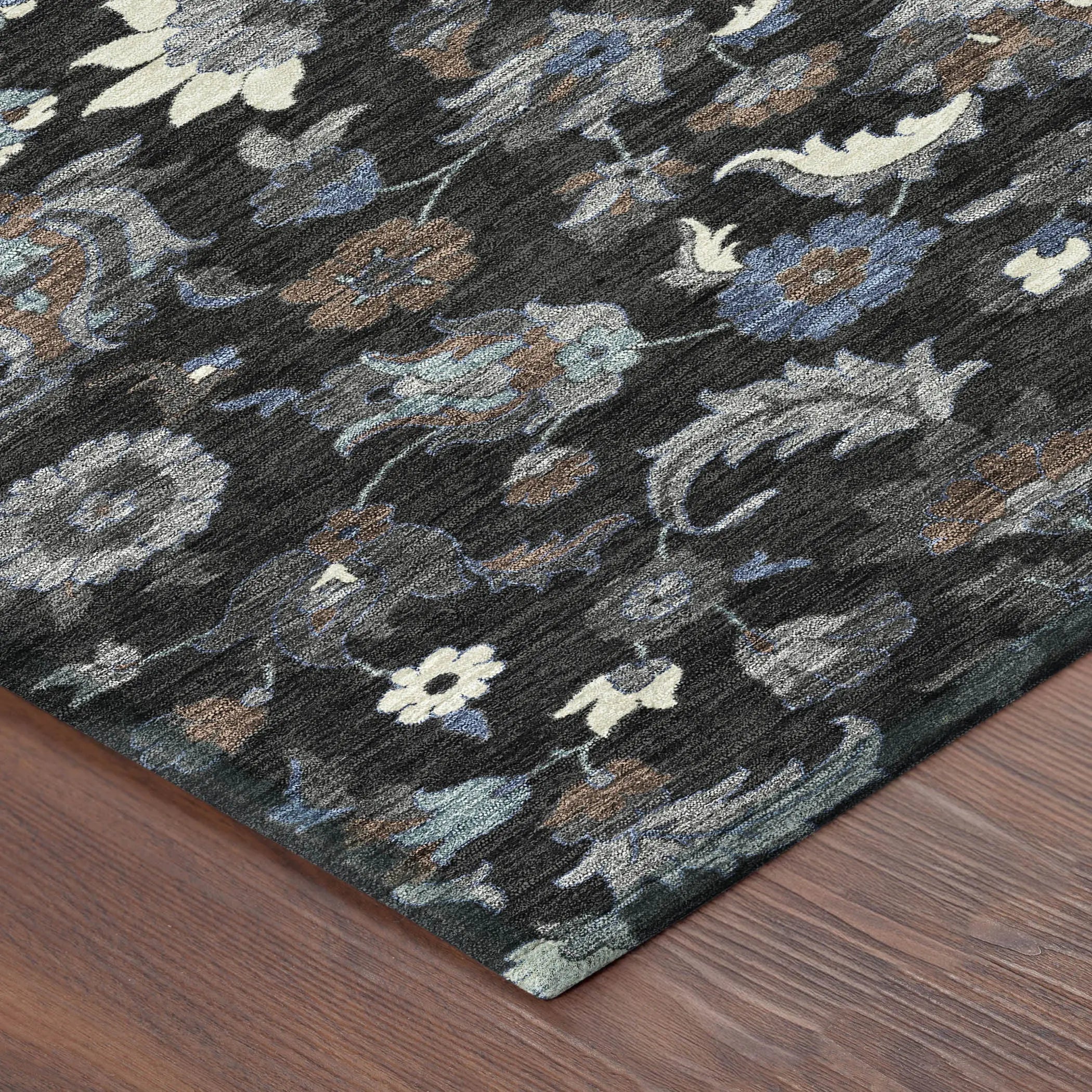 3' X 5' Black And Charcoal Floral Medallion Washable Indoor Outdoor Area Rug Homeroots Outdoor