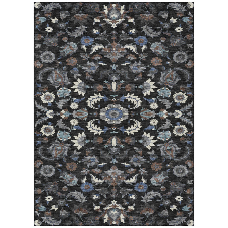 3' X 5' Black And Charcoal Floral Medallion Washable Indoor Outdoor Area Rug Homeroots Outdoor