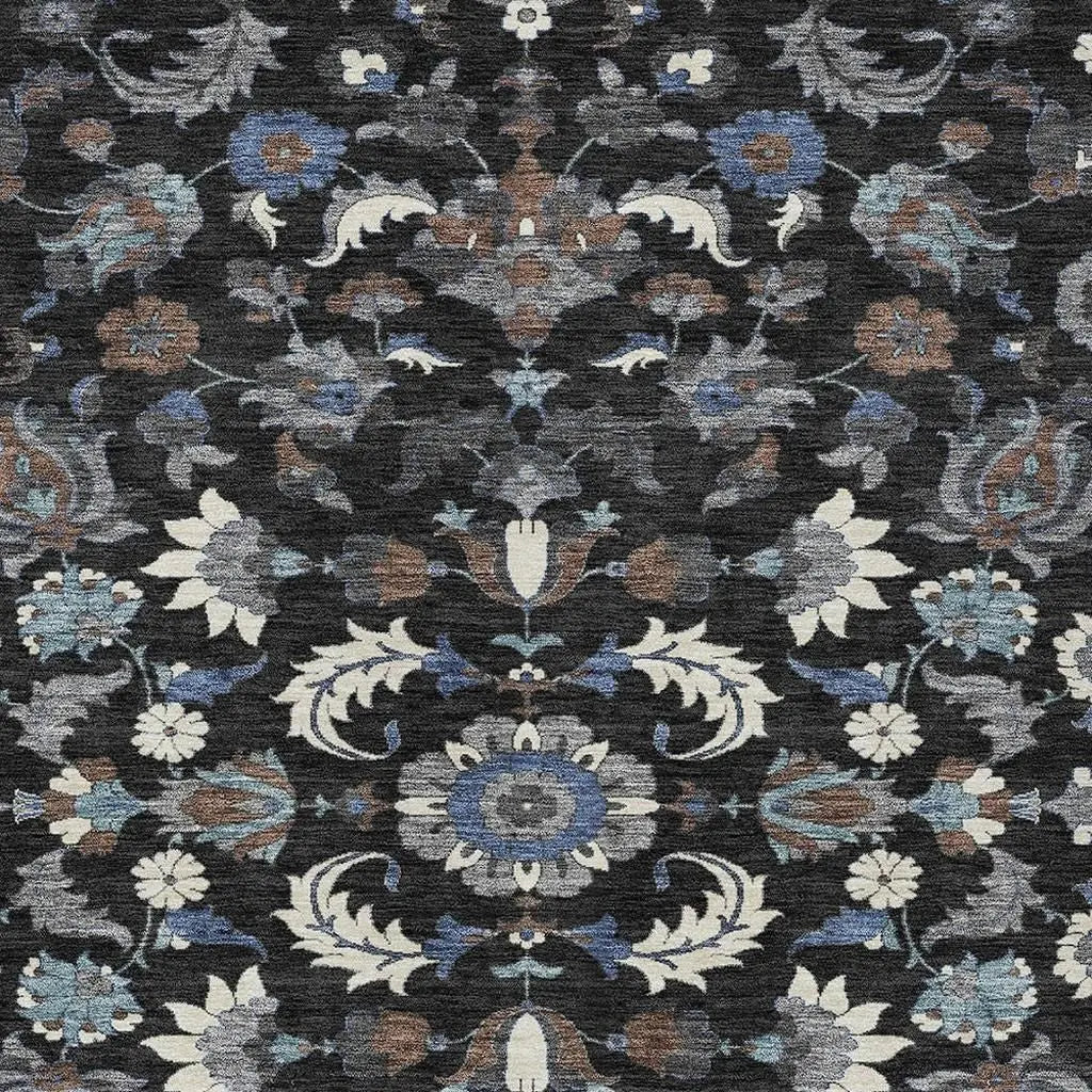 3' X 5' Black And Charcoal Floral Medallion Washable Indoor Outdoor Area Rug Homeroots Outdoor