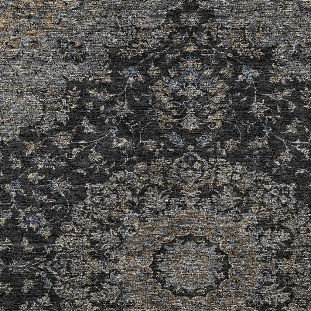 3' X 5' Black And Charcoal Floral Medallion Washable Indoor Outdoor Area Rug Homeroots Outdoor