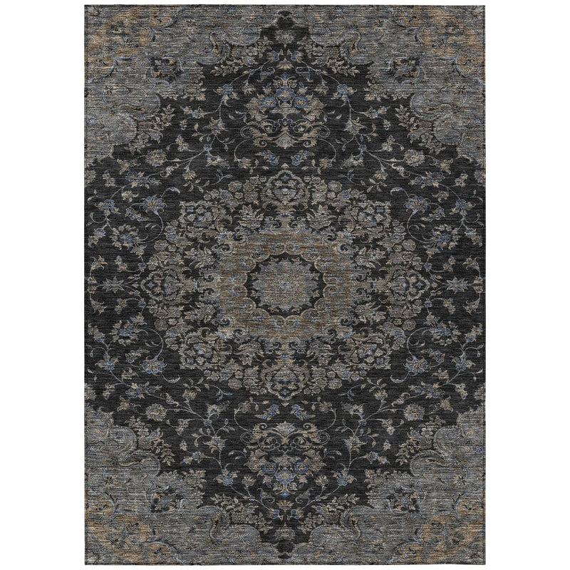 3' X 5' Black And Charcoal Floral Medallion Washable Indoor Outdoor Area Rug Homeroots Outdoor