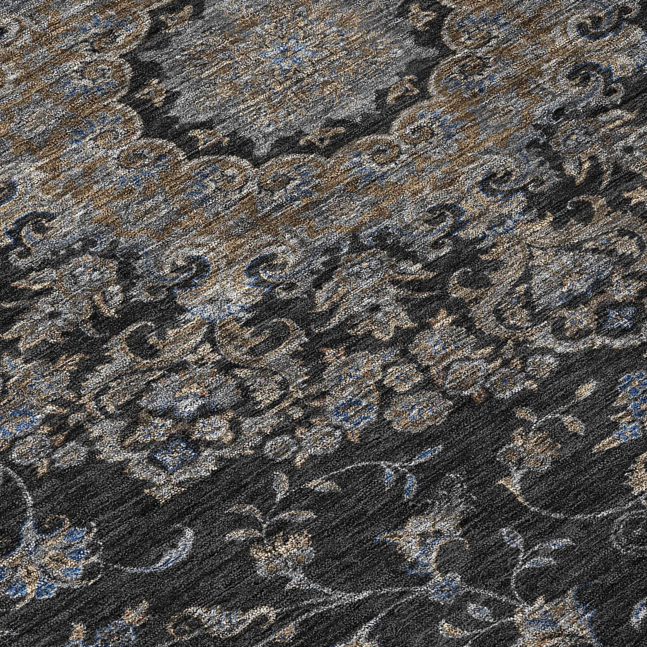 3' X 5' Black And Charcoal Floral Medallion Washable Indoor Outdoor Area Rug Homeroots Outdoor