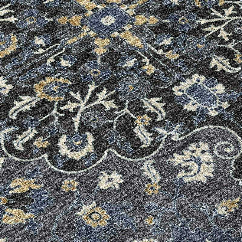 3' X 5' Black And Charcoal Floral Medallion Washable Indoor Outdoor Area Rug Homeroots Outdoor