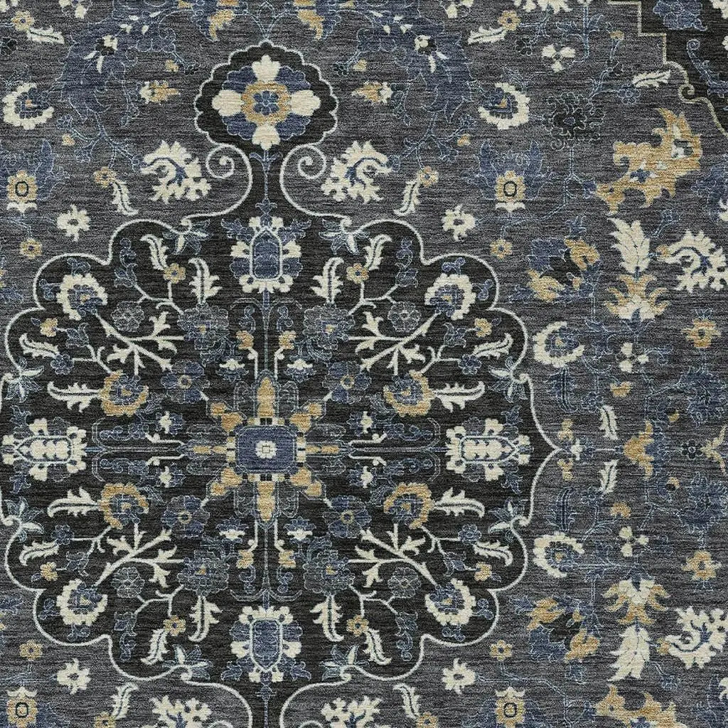 3' X 5' Black And Charcoal Floral Medallion Washable Indoor Outdoor Area Rug Homeroots Outdoor