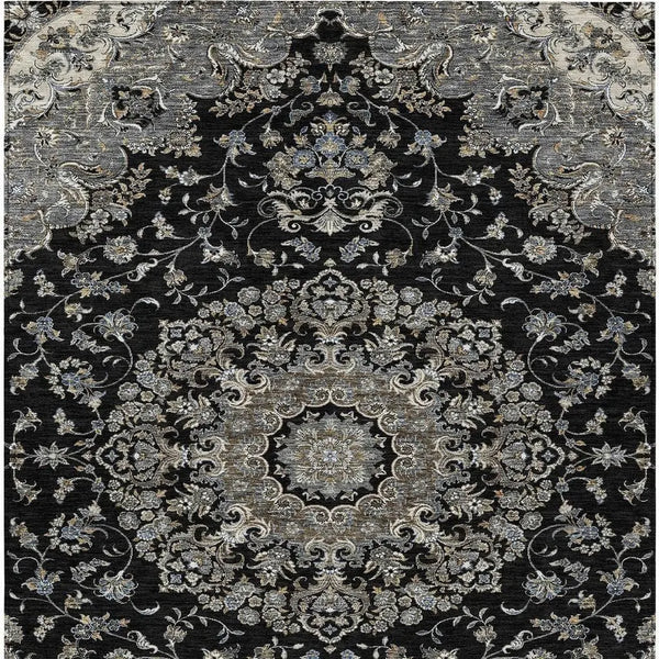 3' X 5' Black And Charcoal Floral Medallion Washable Indoor Outdoor Area Rug Homeroots Outdoor
