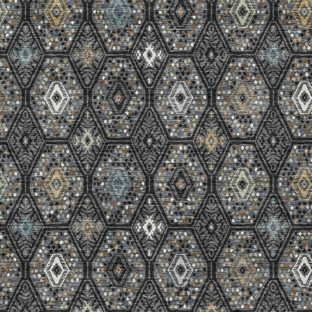 3' X 5' Black And Charcoal Geometric Washable Indoor Outdoor Area Rug Homeroots Outdoor