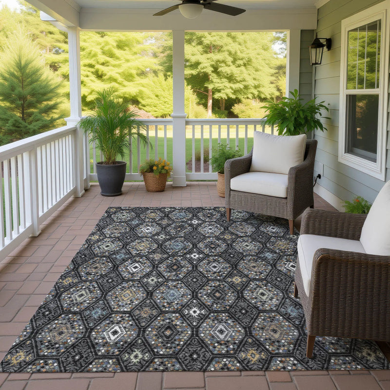 3' X 5' Black And Charcoal Geometric Washable Indoor Outdoor Area Rug Homeroots Outdoor