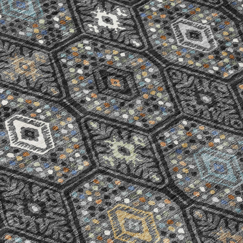 3' X 5' Black And Charcoal Geometric Washable Indoor Outdoor Area Rug Homeroots Outdoor