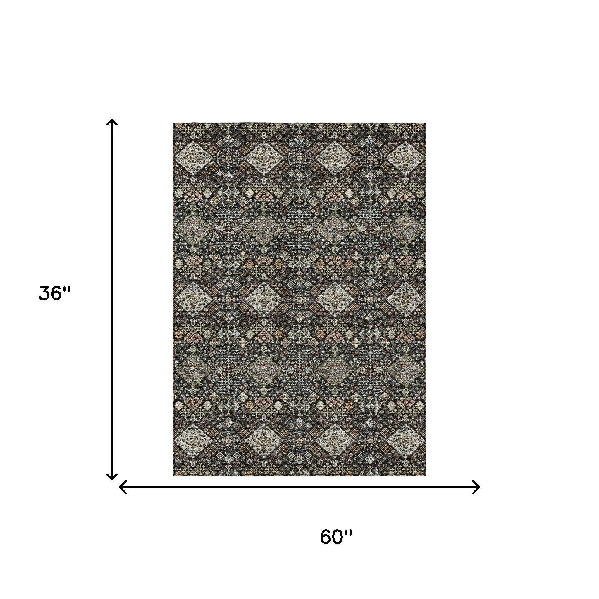 3' X 5' Black And Charcoal Geometric Washable Indoor Outdoor Area Rug Homeroots Outdoor