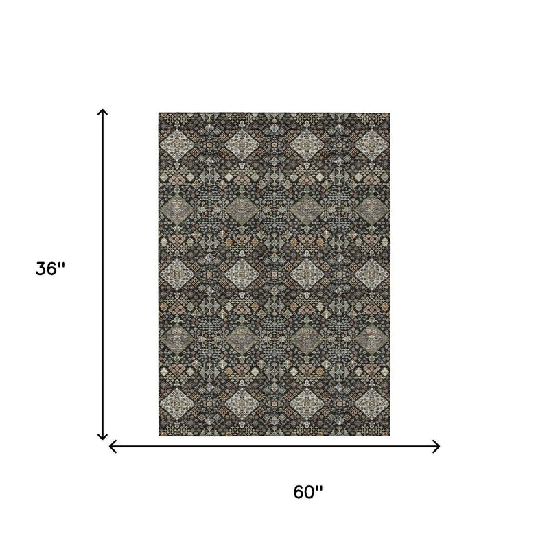3' X 5' Black And Charcoal Geometric Washable Indoor Outdoor Area Rug Homeroots Outdoor
