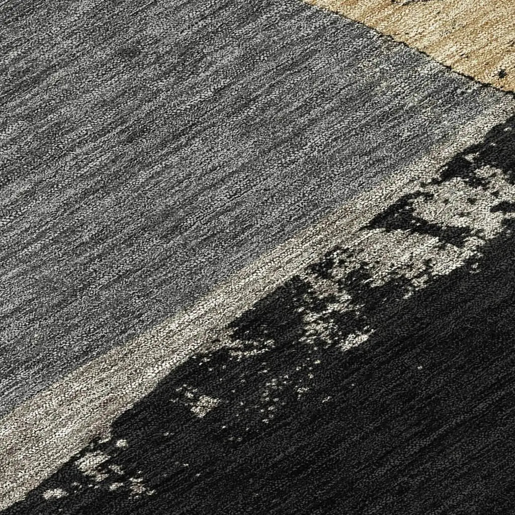 3' X 5' Black And Charcoal Geometric Washable Indoor Outdoor Area Rug Homeroots Outdoor