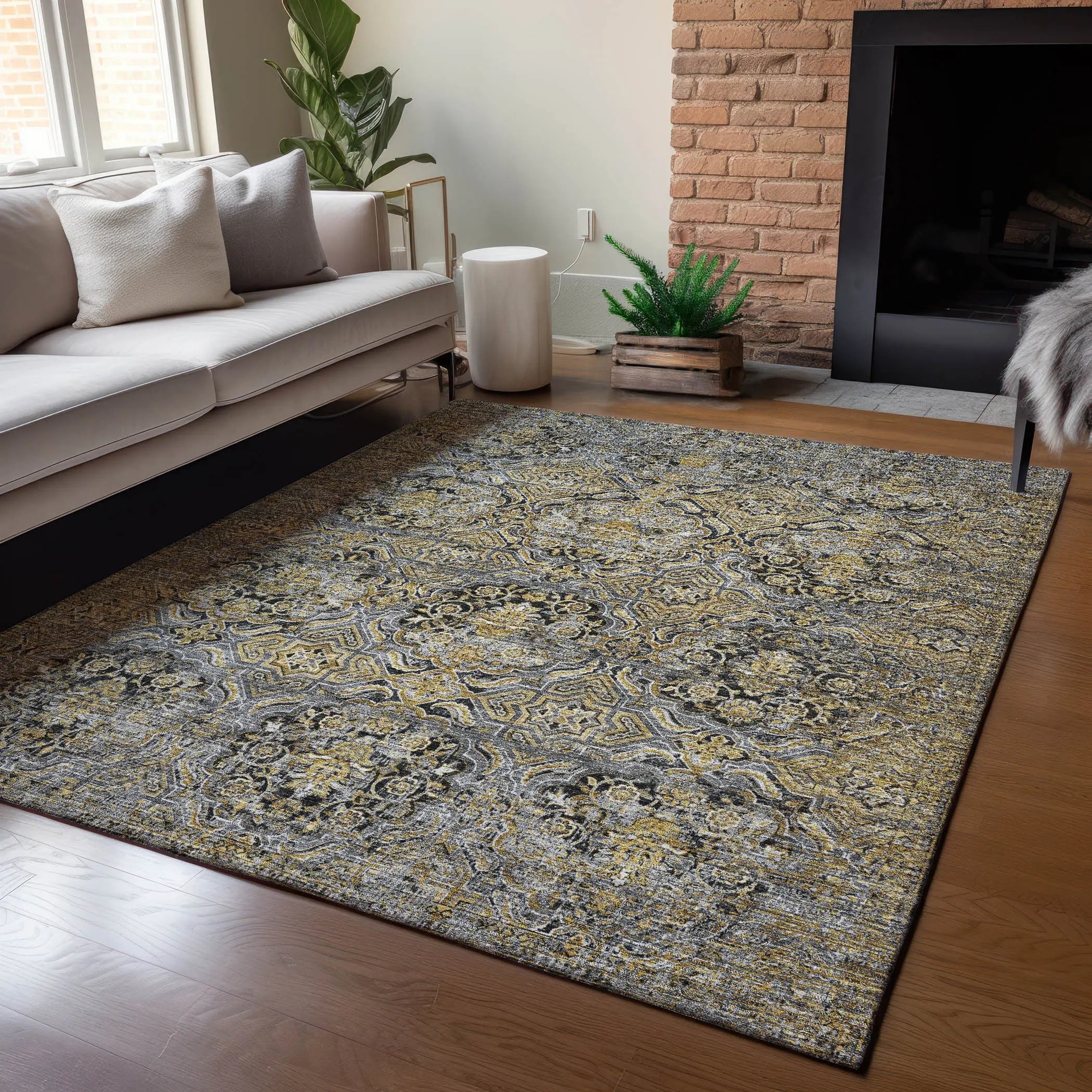 3' X 5' Black And Coffee Floral Washable Indoor Outdoor Area Rug Homeroots Outdoor