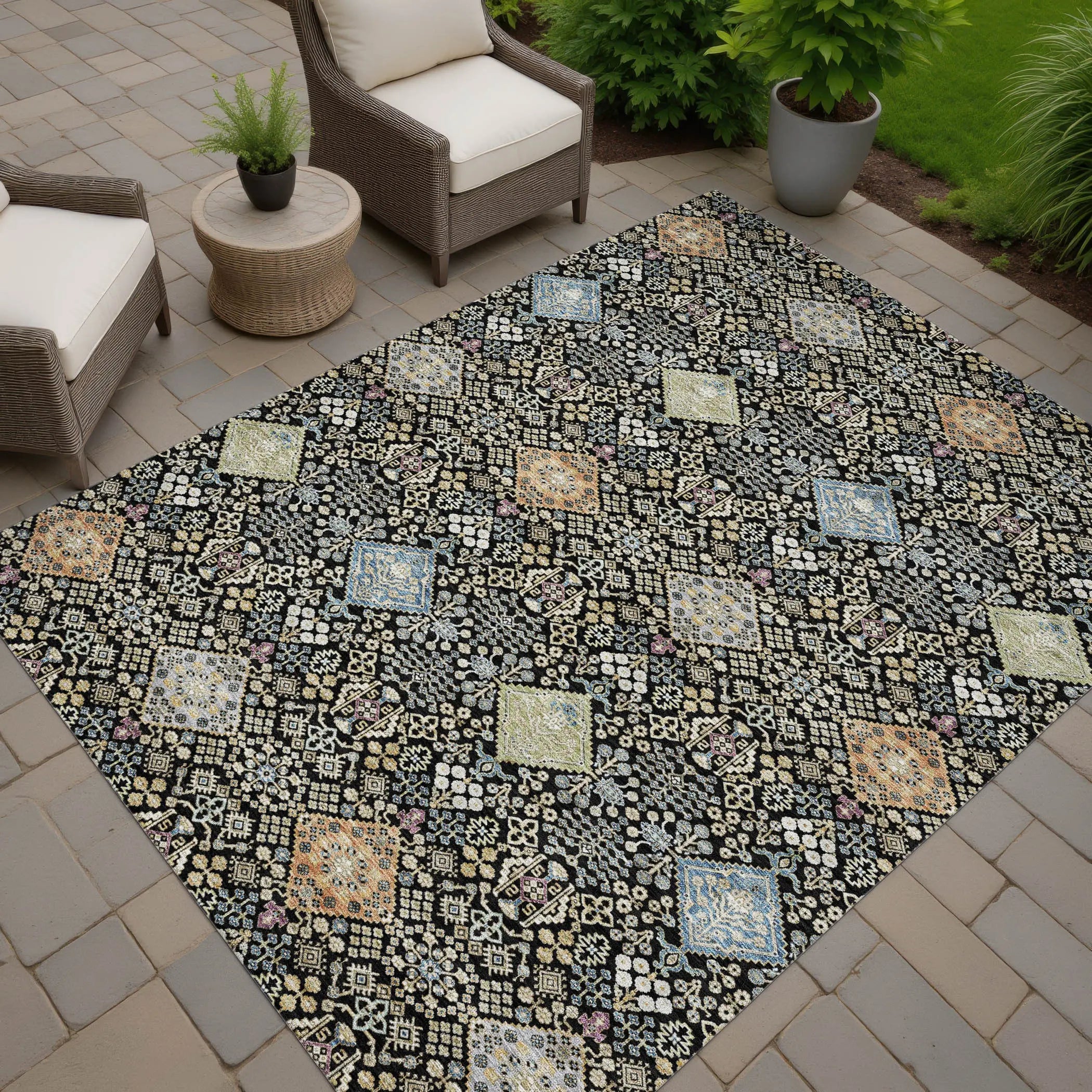 3' X 5' Black And Copper Oriental Washable Indoor Outdoor Area Rug Homeroots Outdoor