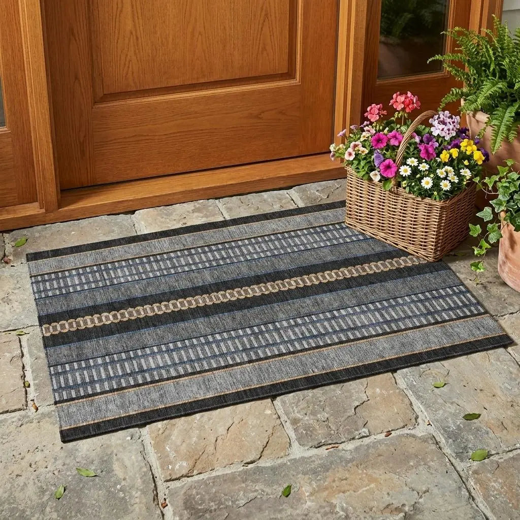 3' X 5' Black And Copper Striped Washable Indoor Outdoor Area Rug Homeroots Outdoor